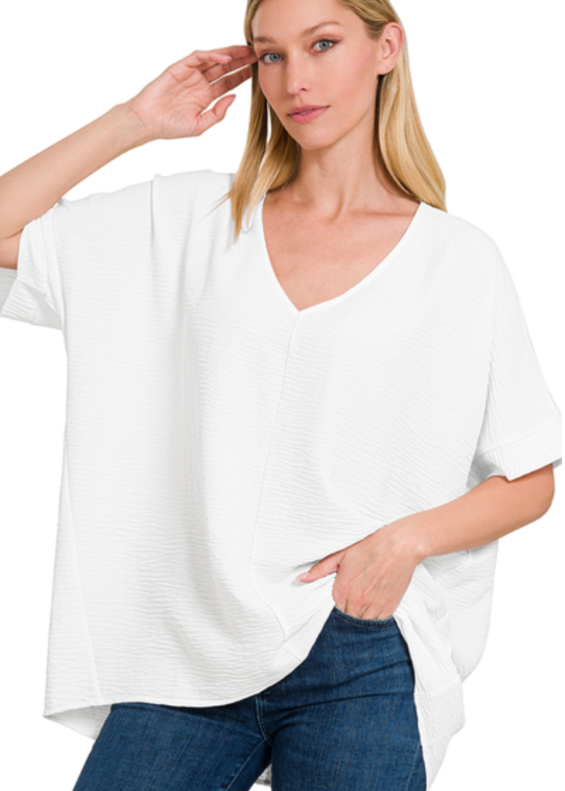 V-Neck Dolman Sleeve Top - Off White-110 Short Sleeve Tops-Zenana-Coastal Bloom Boutique, find the trendiest versions of the popular styles and looks Located in Indialantic, FL