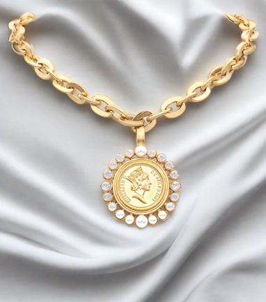 Pearl Detailed Coin Pendant Necklace-230 Jewelry-GS JEWELRY-Coastal Bloom Boutique, find the trendiest versions of the popular styles and looks Located in Indialantic, FL