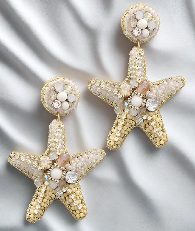 Starfish Earrings - White-230 Jewelry-Golden Stella-Coastal Bloom Boutique, find the trendiest versions of the popular styles and looks Located in Indialantic, FL