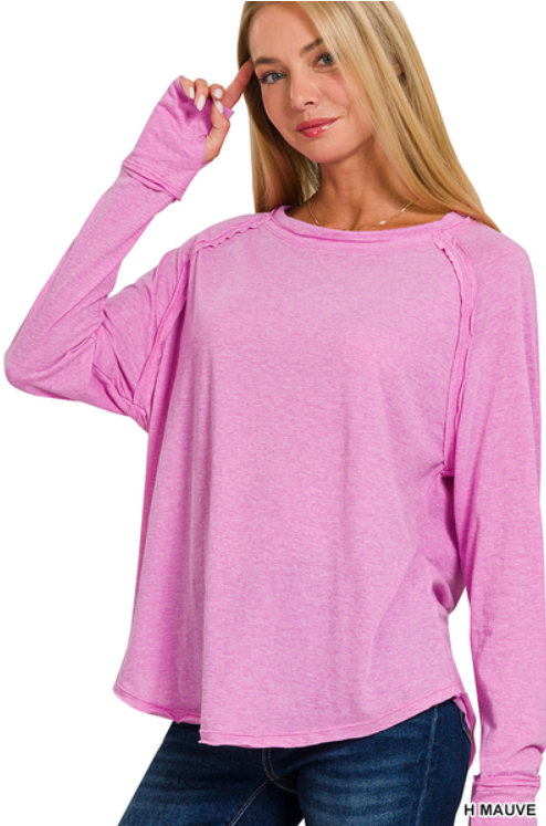 Effortless Chic Long Sleeve Top - H. Mauve-130 Long Sleeve Tops-Zenana-Coastal Bloom Boutique, find the trendiest versions of the popular styles and looks Located in Indialantic, FL