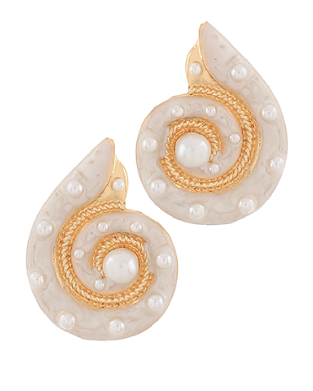 Chunky Snail Shell Pearl Earrings-230 Jewelry-GS JEWELRY-Coastal Bloom Boutique, find the trendiest versions of the popular styles and looks Located in Indialantic, FL