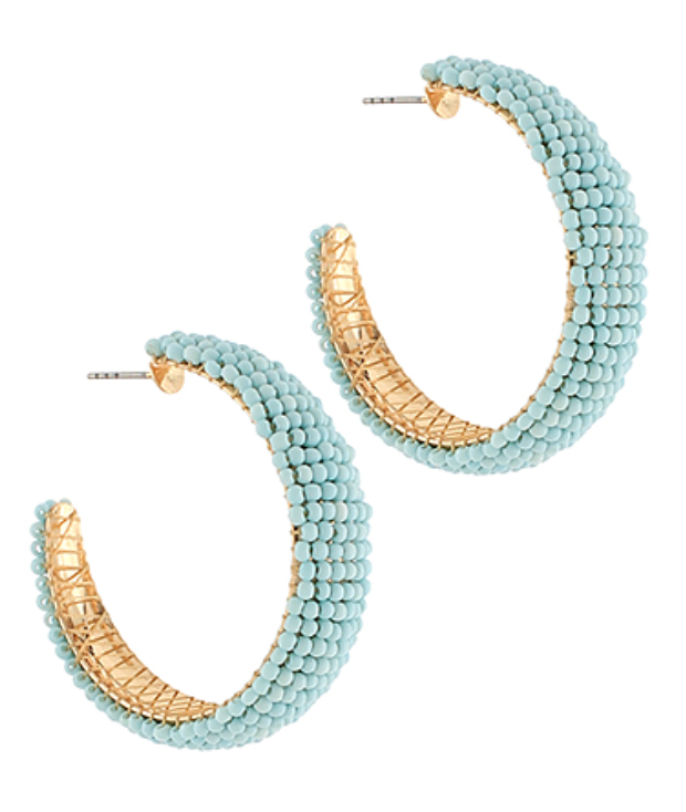 45mm Seedbead Hoops - Aqua-230 Jewelry-GS JEWELRY-Coastal Bloom Boutique, find the trendiest versions of the popular styles and looks Located in Indialantic, FL