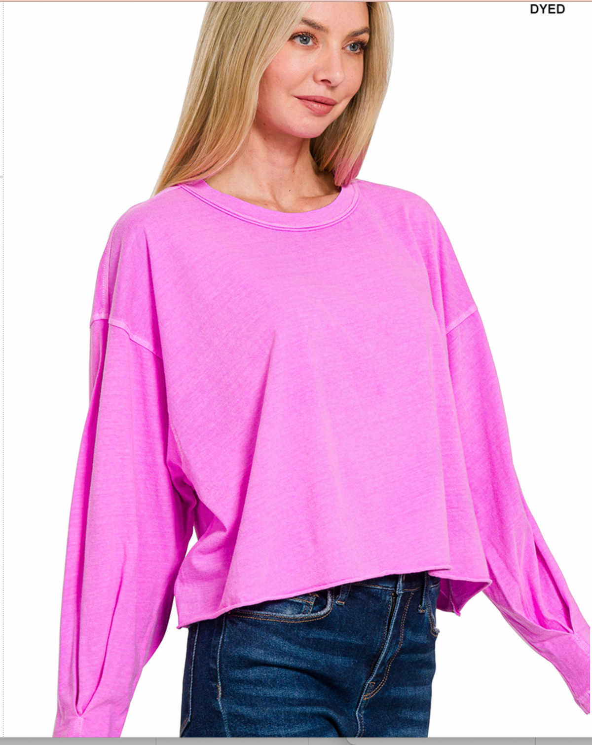 Drama Cropped T-Shirt-Bright Mauve-110 Long Sleeve Tops-Zenana-Coastal Bloom Boutique, find the trendiest versions of the popular styles and looks Located in Indialantic, FL