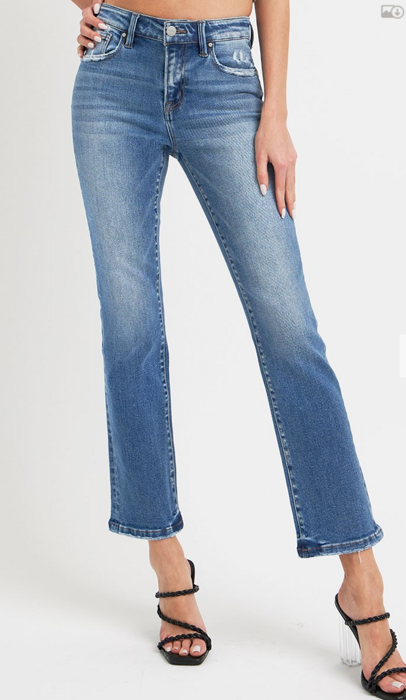 Destructed Edge Straight Leg Ankle Jean-100 Pants-Risen-Coastal Bloom Boutique, find the trendiest versions of the popular styles and looks Located in Indialantic, FL