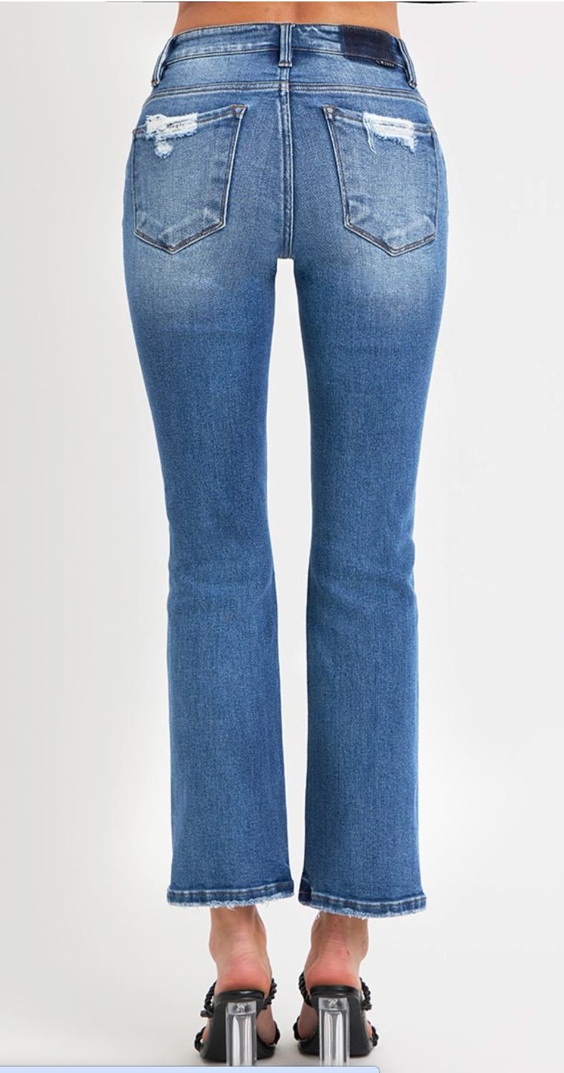 Destructed Edge Straight Leg Ankle Jean-100 Pants-Risen-Coastal Bloom Boutique, find the trendiest versions of the popular styles and looks Located in Indialantic, FL