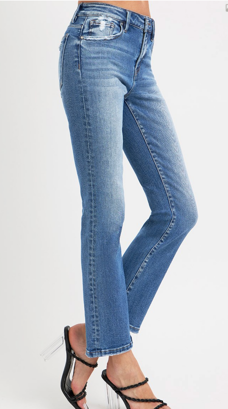 Destructed Edge Straight Leg Ankle Jean-100 Pants-Risen-Coastal Bloom Boutique, find the trendiest versions of the popular styles and looks Located in Indialantic, FL