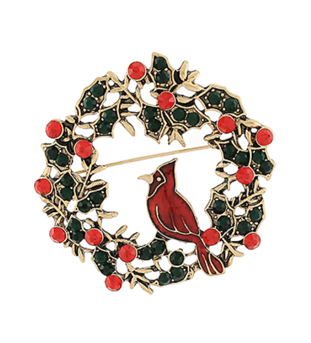 Christmas Wreath Pin Brooch-230 Jewelry-GS JEWELRY-Coastal Bloom Boutique, find the trendiest versions of the popular styles and looks Located in Indialantic, FL