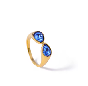 Dual Pear Adjustable Ring  - Blue