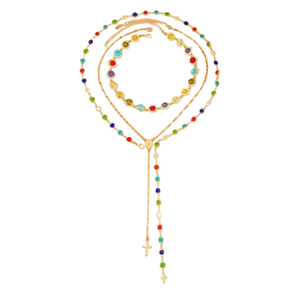 Colorful Layered Cross Necklace Set