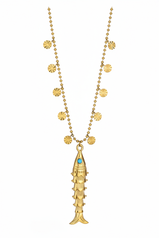 Fish Pendant Disc Necklace