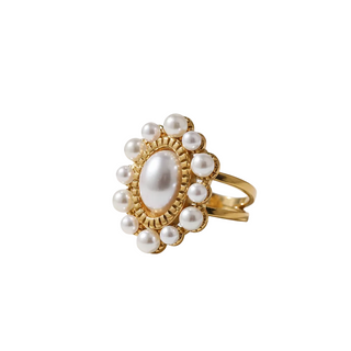 Stainless Steel Pearl Halo Statement Ring