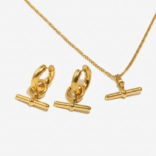 Stainless Steel Toggle Bar Necklace & Earrings Set