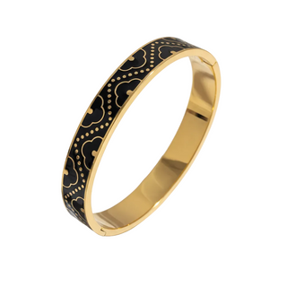 Stainless Steel Floral Enamel Bracelet - Black