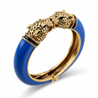 Leopard Head Enamel Cuff Bracelet - Royal Blue