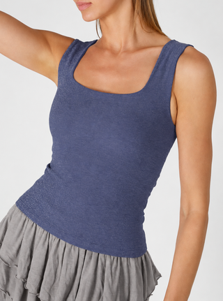 Seamless Shimmer Square Neck Tank -  Blue