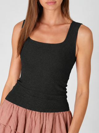 Seamless Shimmer Square Neck Tank - Black