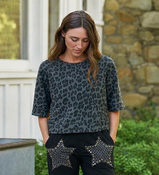 Leopard Weekend French Terry Italian Top - Gray