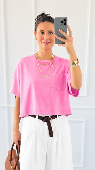 Relaxed Pocket Knit Top - Candy Pink