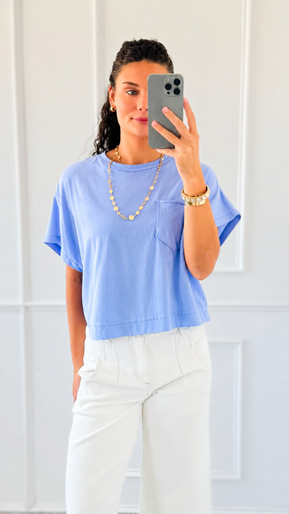 Relaxed Pocket Knit Top - Cornflower Blue