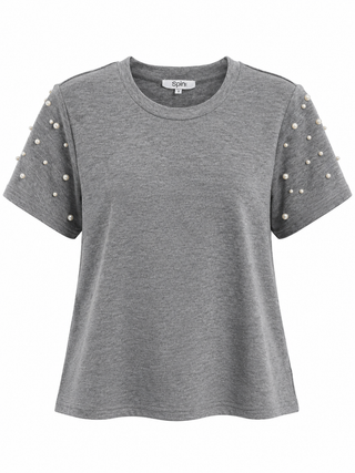 Pearl Sleeve Short Top - Heather Grey