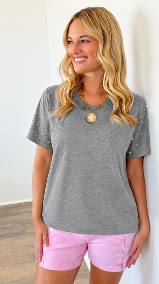 Pearl Sleeve Short Top - Heather Grey