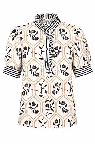 Garden Lattice Patchwork Button Neck Blouse