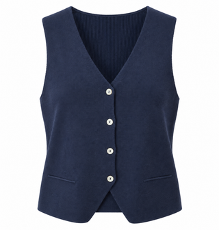 Classic V-Neck Knit Italian Vest - Navy