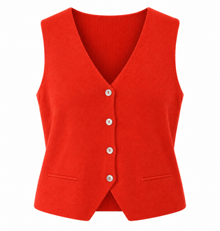 Classic V-Neck Knit Italian Vest - Orange