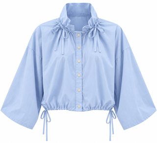 Drawstring Button Front Italian Blouse