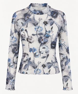 Floral Sheer Mesh Mock Neck Top