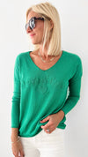 "La Vie Est Belle" Lightweight Knit Top - Kelly Green-130 Long sleeve top-VENTI6 OUTLET-Coastal Bloom Boutique, find the trendiest versions of the popular styles and looks Located in Indialantic, FL