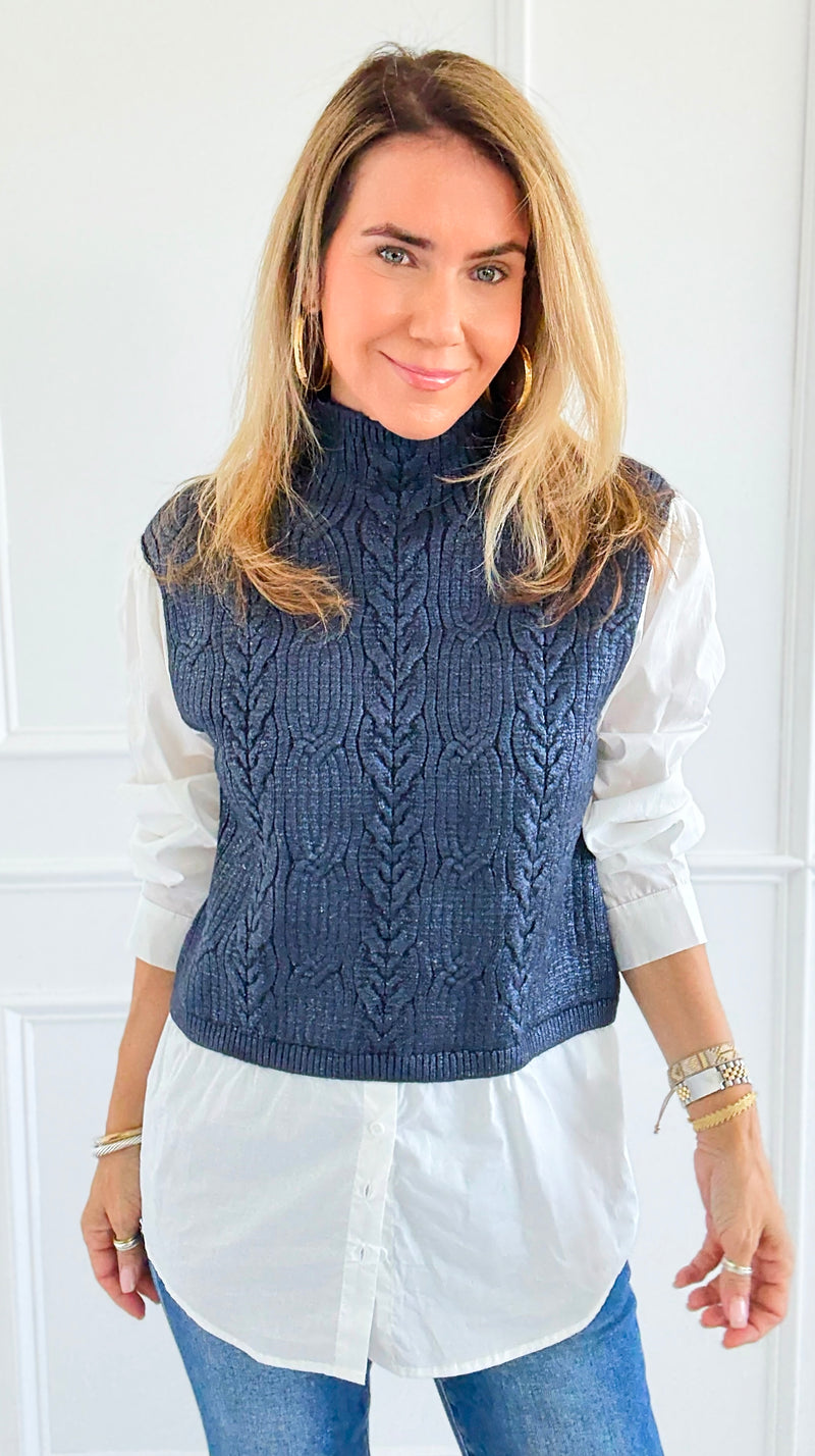 Moonlit Layer Cable Sweater-140 Sweaters-Fate Inc-Coastal Bloom Boutique, find the trendiest versions of the popular styles and looks Located in Indialantic, FL