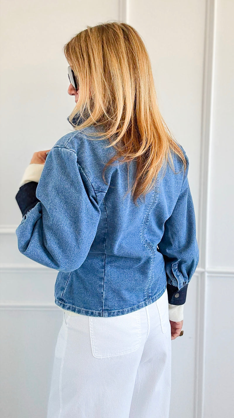 Contrast Charm Denim Jacket-160 Jackets-ROUSSEAU-Coastal Bloom Boutique, find the trendiest versions of the popular styles and looks Located in Indialantic, FL