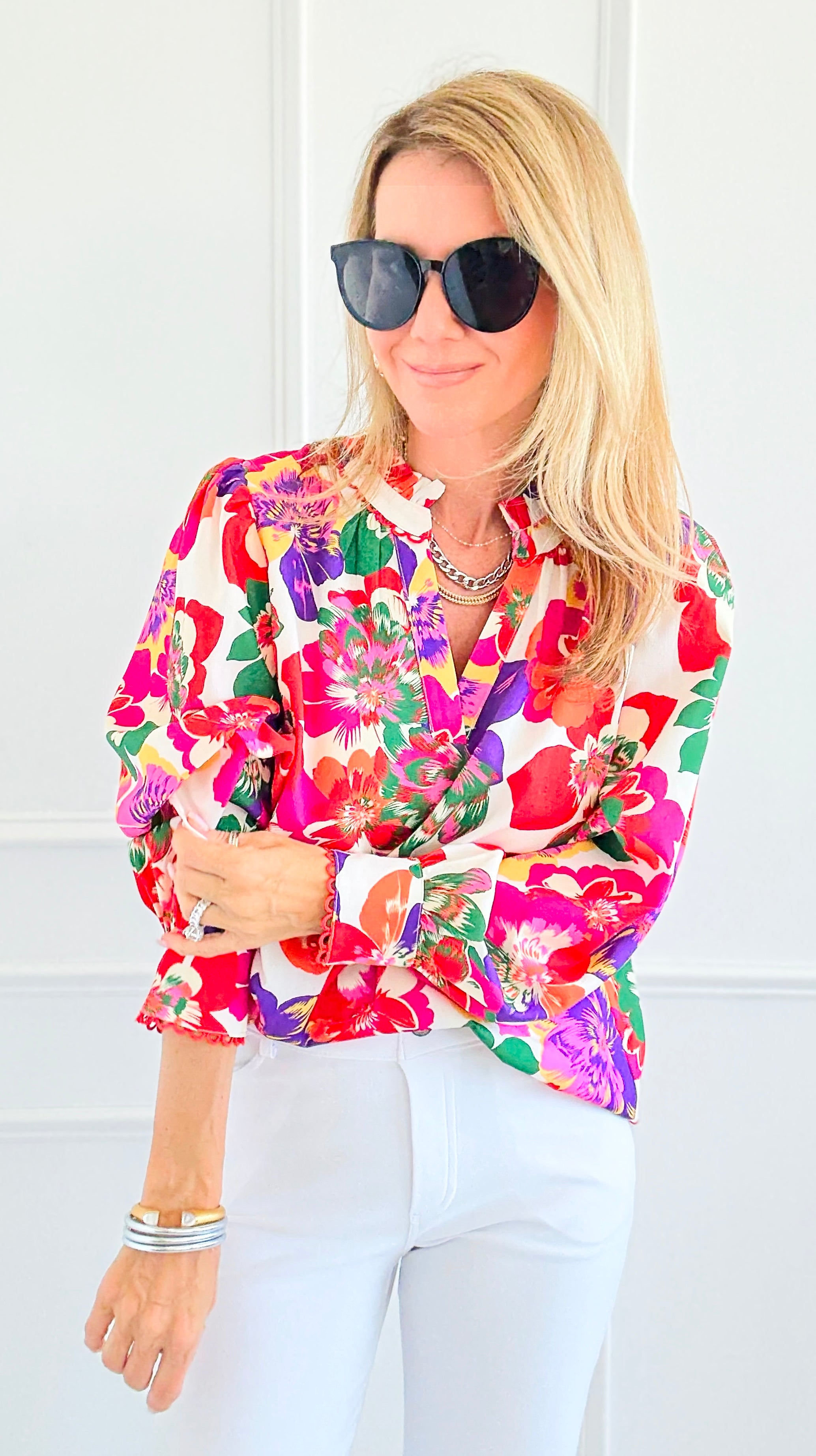 Palette Bloom Long Sleeve Blouse-110 Long Sleeve Tops-JODIFL-Coastal Bloom Boutique, find the trendiest versions of the popular styles and looks Located in Indialantic, FL