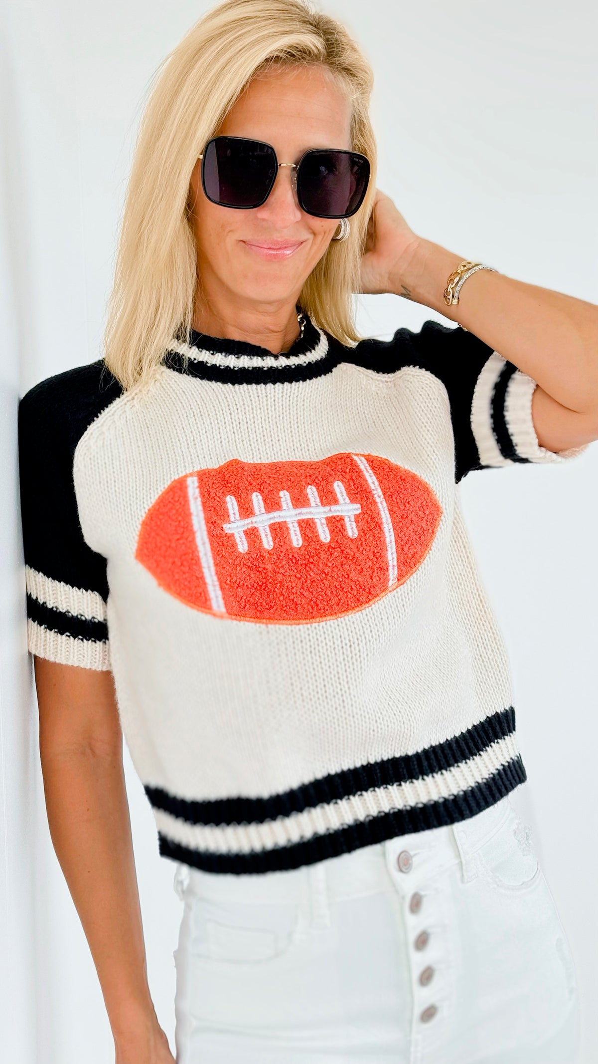 Game Day Ribbed Short Sleeves Sweater-140 Sweaters-BIBI-Coastal Bloom Boutique, find the trendiest versions of the popular styles and looks Located in Indialantic, FL