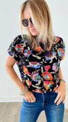 Raining Sequins Floral Off-the-Shoulder Blouse - Black Multi-110 Short Sleeve Tops-MAIN STRIP-Coastal Bloom Boutique, find the trendiest versions of the popular styles and looks Located in Indialantic, FL
