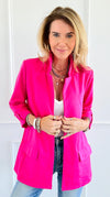 Tailored 3/4 Sleeve Blazer - Fuchsia-160 Jackets-26 INTERNATIONAL-Coastal Bloom Boutique, find the trendiest versions of the popular styles and looks Located in Indialantic, FL