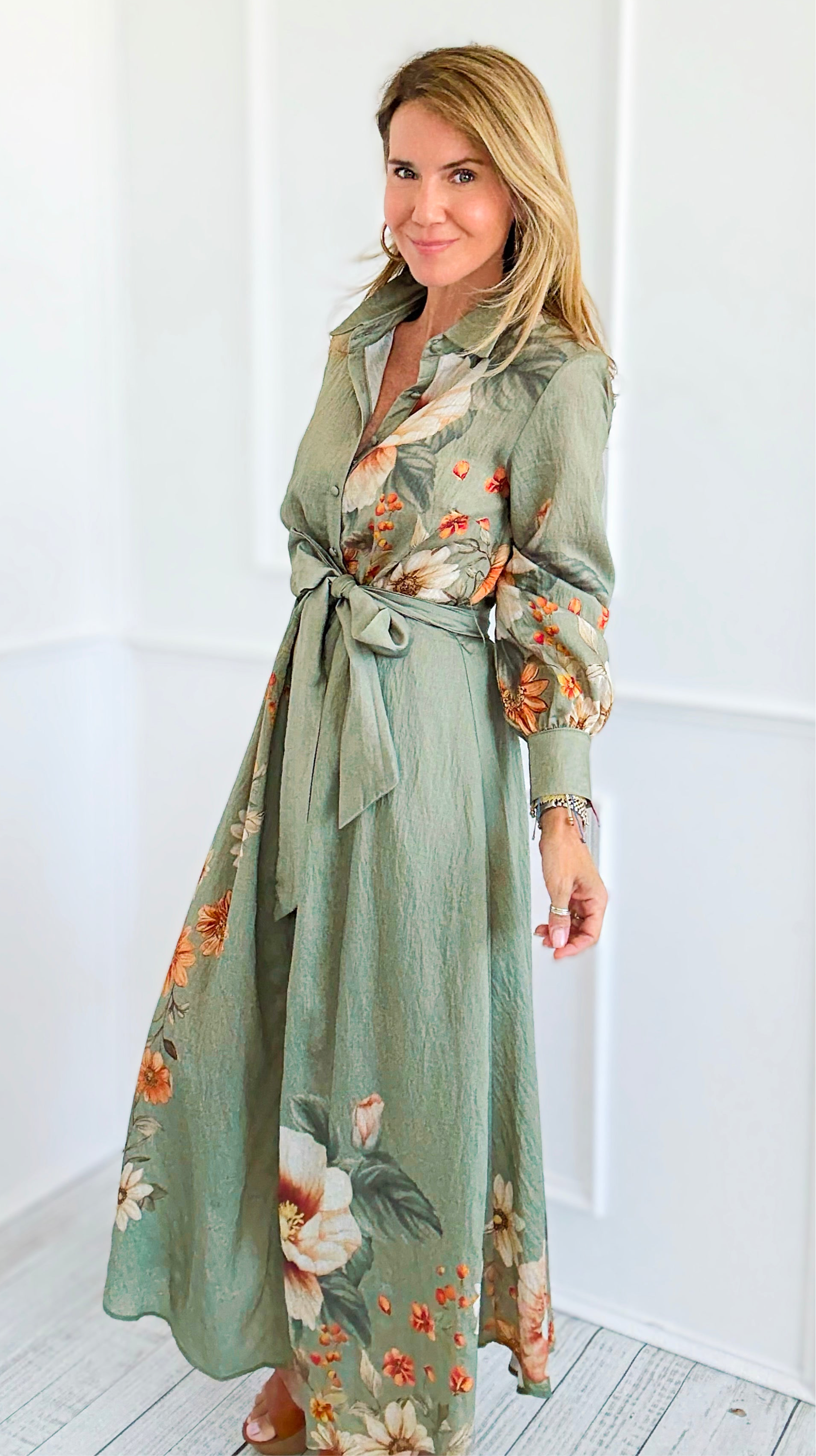 Botanic Cascade Maxi Shirt Dress-200 Dresses/Jumpsuits/Rompers-Rokoko-Coastal Bloom Boutique, find the trendiest versions of the popular styles and looks Located in Indialantic, FL