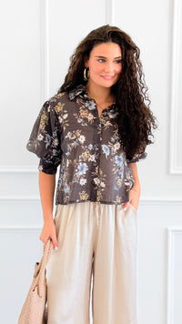 Botanical Romance Puff Sleeve Italian Button Down Top-110 short Sleeve Top-AZUL MONACO-Coastal Bloom Boutique, find the trendiest versions of the popular styles and looks Located in Indialantic, FL