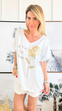 La Vie en Rose Italian Top-White-110 Short Sleeve Tops-Italianissimo-Coastal Bloom Boutique, find the trendiest versions of the popular styles and looks Located in Indialantic, FL
