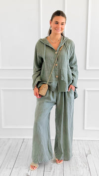Seaside Sway Italian Linen Pants-Olive-100 Pants-FIORE-Coastal Bloom Boutique, find the trendiest versions of the popular styles and looks Located in Indialantic, FL