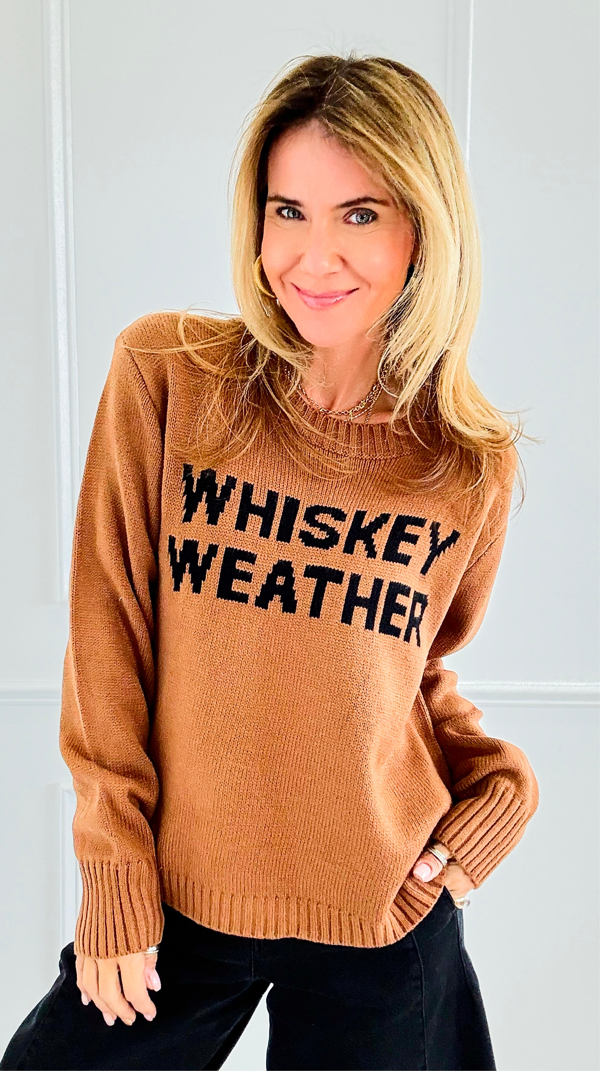 Whiskey Weather Sweater- Brown-140 Sweaters-PANACHE APPAREL-Coastal Bloom Boutique, find the trendiest versions of the popular styles and looks Located in Indialantic, FL