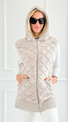 Quilted Lux Vest w/ Hood-Taupe-160 Jackets-Mono B-Coastal Bloom Boutique, find the trendiest versions of the popular styles and looks Located in Indialantic, FL