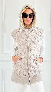 Quilted Lux Vest w/ Hood-Taupe-160 Jackets-Mono B-Coastal Bloom Boutique, find the trendiest versions of the popular styles and looks Located in Indialantic, FL