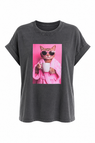 Cool Cat Italian Tee- Charcoal
