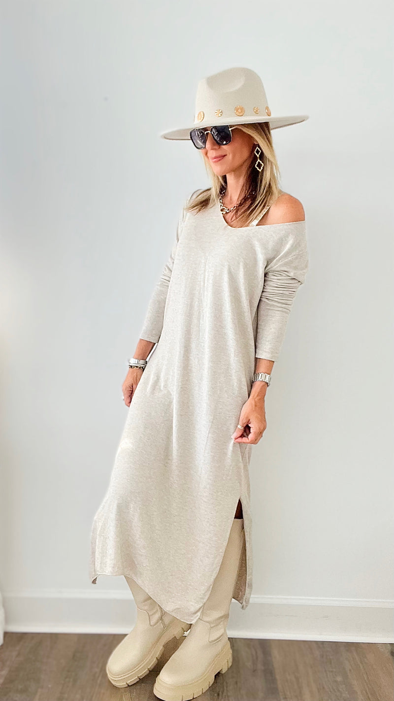 Italian Sweater Maxi Dress - Heather Beige-200 dresses/jumpsuits/rompers-Germany-Coastal Bloom Boutique, find the trendiest versions of the popular styles and looks Located in Indialantic, FL