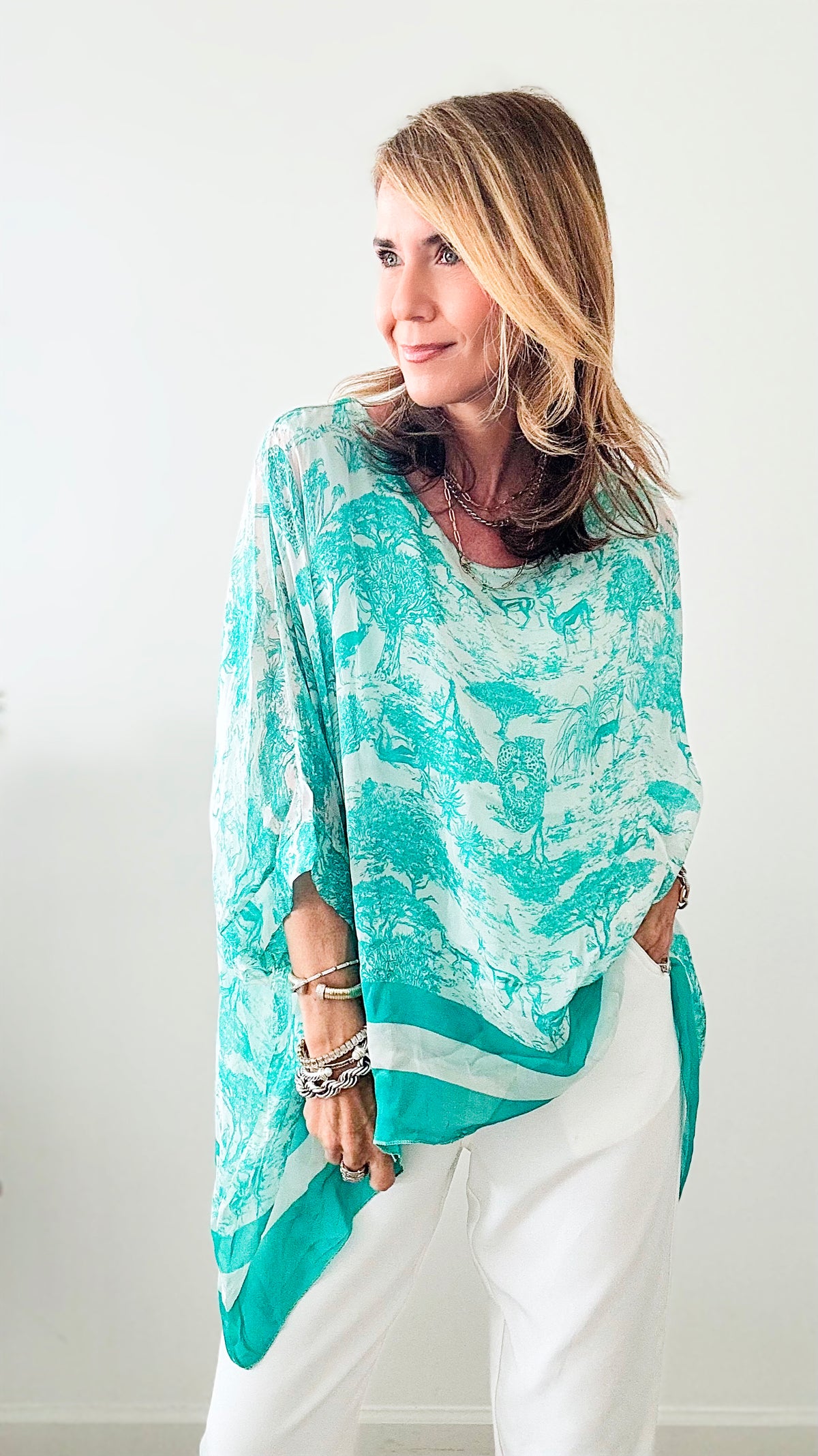 Emerald Canopy Italian Satin Top - Aqua-100 Sleeveless Tops-moda italia-Coastal Bloom Boutique, find the trendiest versions of the popular styles and looks Located in Indialantic, FL