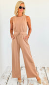 Sleeveless High-Rise Drawstring Wide Leg Jumpsuit-200 dresses/jumpsuits/rompers-BucketList-Coastal Bloom Boutique, find the trendiest versions of the popular styles and looks Located in Indialantic, FL