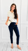 Star Detail Pocket Italian Jogger- Navy-180 Joggers-SEÑORITA C-Coastal Bloom Boutique, find the trendiest versions of the popular styles and looks Located in Indialantic, FL