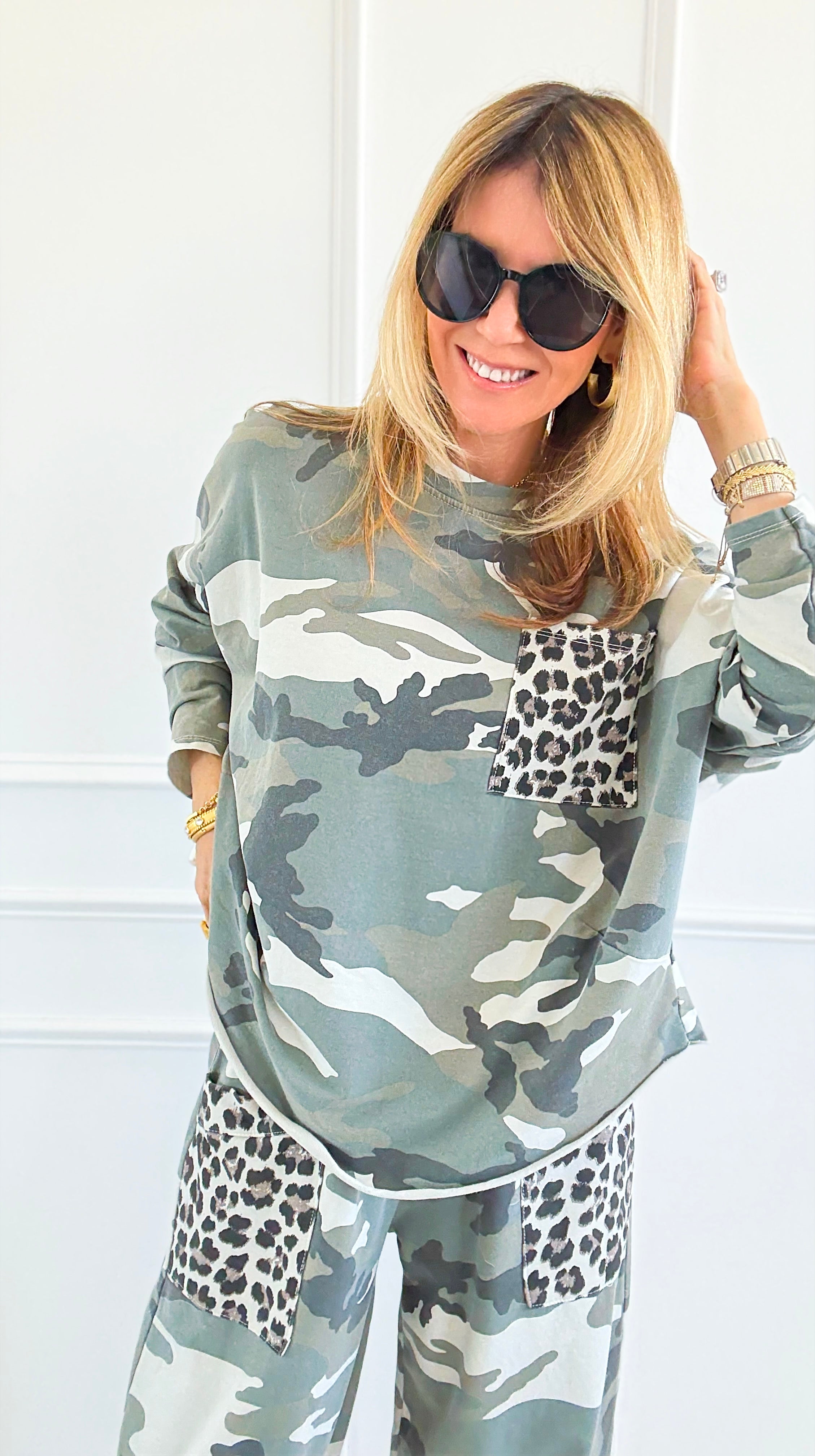 Camo & Wild Italian Long Sleeve Top-110 Long Sleeve Tops-AZUL MONACO-Coastal Bloom Boutique, find the trendiest versions of the popular styles and looks Located in Indialantic, FL